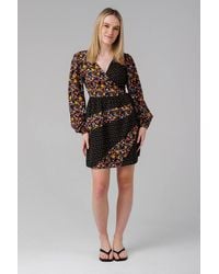 Influence - Long Sleeve Floral Printed Wrap Mini Dress - Lyst