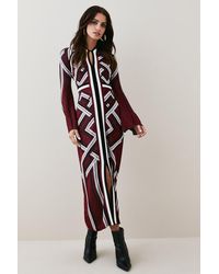 Karen Millen - Petite Jacquard Placement Stripe Knit Maxi Dress - Lyst