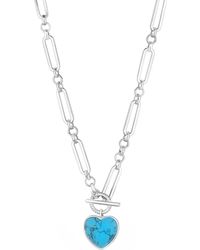 Mood - Silver Turquoise Heart Stone Charm T Bar Chain Short Pendant Necklace - Lyst