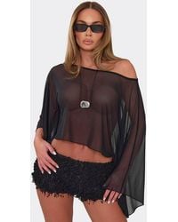 EGO - Long Sleeve Off-The Shoulder Mesh Top - Lyst