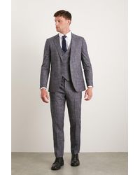 Burton - Slim Fit Navy Textured Pow Check Suit Trousers - Lyst