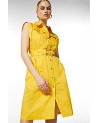 Karen Millen - Cotton Sateen Utility Woven Short Dress - Lyst