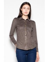 Love Lace - Long Sleeve Suede Shirt With Metal Buttons - Lyst