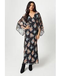 Wallis - Petite Floral Glitter Stripe Flare Sleeve Dress - Lyst