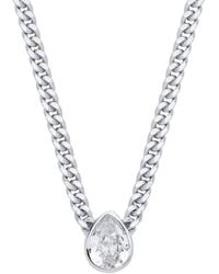 Jewelco London - Pear Cz Solitaire Collarette Curb Chain Necklace 3Mm 17.5" - Lyst