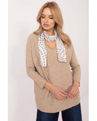 Love Lace - Elegant V Neck Viscose Elastane Sweater With Scarf - Lyst