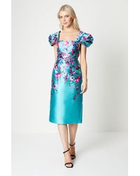 Coast - Printed Twill Pencil Dress With Puff Sleeve - Lyst