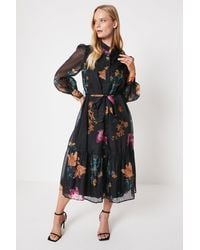 Oasis - Multi Floral Organza Belted Midi Shirt Dress - Lyst