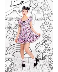 Hell Bunny - Robbie Tartan Heart Print Mini Dress With Lace Trim & Puff Sleeves - Lyst