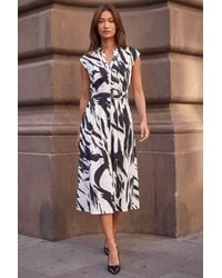 Roman - Brushstroke Linen Mix Midi Dress - Lyst