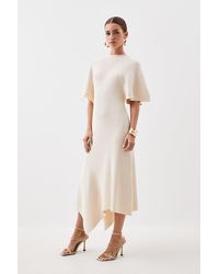 Karen Millen - Petite Viscose Blend Angel Sleeve Rib Knitted Midaxi Dress - Lyst