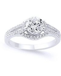 Jewelco London - Cz Split Shoulder-Set Solitaire Engagement Ring - Lyst