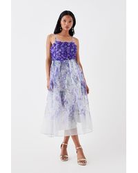 Coast - Petite Hand Stitched 3d Floral Bodice Full Skirt Midi Dress - Lyst