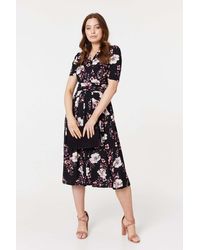 Izabel London - Floral 1/2 Sleeved Midi Dress - Lyst