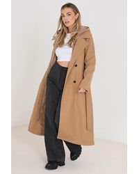 Brave Soul - 'filippa' Faux Wool Maxi Hooded Trench Coat - Lyst