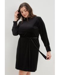 Dorothy Perkins - Curve Black Velvet Belted Mini Dress - Lyst