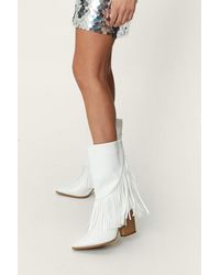 Nasty Gal - Faux Leather Fringe Western Boots - Lyst