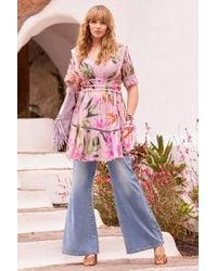 Joe Browns - Floral Print Tunic Dress With Lace Trim & Elasticated Waist - Lyst