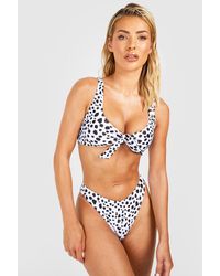 Boohoo - Dalmatian Tie Plunge Bikini Top - Lyst