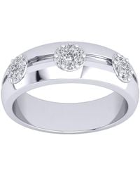 Jewelco London - Cz Grooved D-Shape Trilogy Cluster Wedding Band Ring 5Mm - Lyst