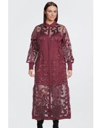Karen Millen - Plus Size Applique Organdie Woven Midi Shirt Dress - Lyst