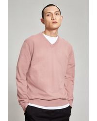 Burton - Relaxed Fit Pink Knitted V-neck Jumper - Lyst
