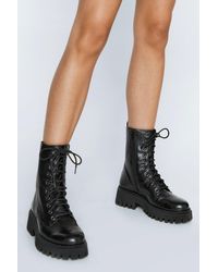 Nasty Gal - Real Leather Chunky Lace Up Biker Boots - Lyst