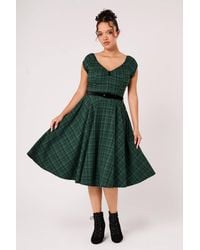 Hell Bunny - Eden Tartan 50S Style Vintage Midi Dress With Belt - Lyst