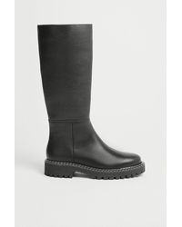 Warehouse - Real Leather Stitch Detail Chunky Knee High - Lyst