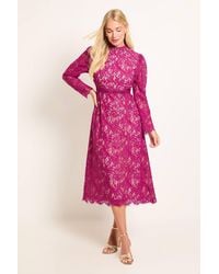 Wallis - Petite Lace Trim Fit & Flare Midi Dress - Lyst