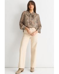 Gini London - Animal Print Long Sleeves Tie Neck Blouse - Lyst