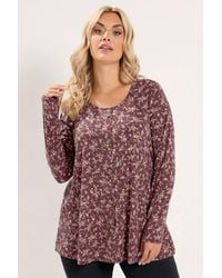 Yours - Floral Ribbed Button Top - Lyst