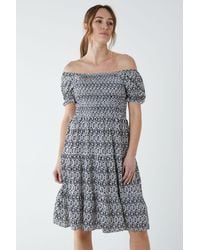 Blue Vanilla - Puff Sleeve Shirred Dress - Lyst