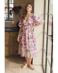 Izabel London - Floral 1/2 Puff Sleeve Midi Dress - Lyst