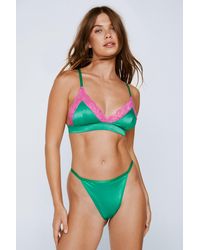 Nasty Gal - Satin Contrast Lace Triangle Lingerie Set - Lyst