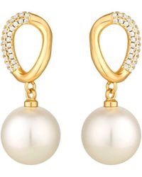 Jon Richard - Gold Plated Cubic Zirconia And Polished Pearl Drop Earrings - Lyst
