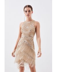 Karen Millen - Petite Embellished Fringe Woven Mini Dress - Lyst