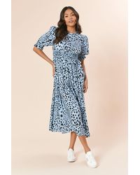 Dorothy Perkins - Animal Shirred Bodice Puff Sleeve Midi Dress - Lyst