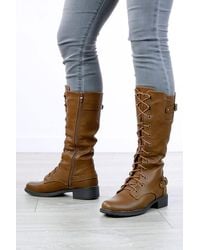 AJVANI - Lace Up Military Combat Biker Style Calf Boots - Lyst
