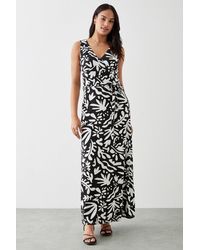 Dorothy Perkins - Black Palm Print V Neck Belted Maxi Dress - Lyst