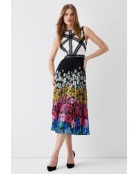 Coast - Placement Floral Pleated Skirt Lace Top Midi Dress - Lyst