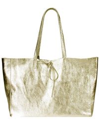 Sostter - Gold Metallic Tie Top Horizontal Leather Tote - Bynld - Lyst