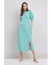 Wallis - Green Daisy Puff Sleeve Midi Dress - Lyst