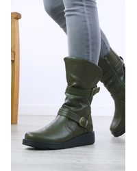 AJVANI - Low Wedge Biker Comfort Calf Boots - Lyst