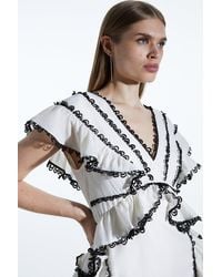 Karen Millen - Graphic Lace Trim Woven Mini Dress - Lyst