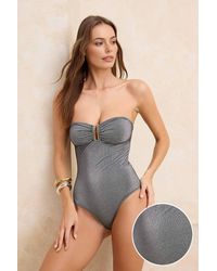 WOVCOR - Metal Detail Textured Bandeau Style Swimsuit - Lyst