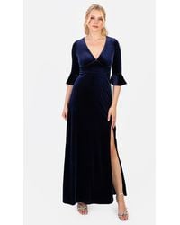 Maya Deluxe - Velvet V Neck Flute Sleeve Maxi Dress - Lyst