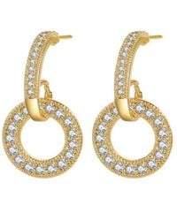 Jewelco London - 14K-Plated Round Cz Hanging Hoop Drop Earrings - Lyst