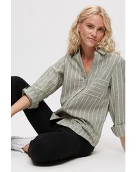 Dorothy Perkins - Sage Ivory Stripe Open Collar Linen Look Shirt - Lyst