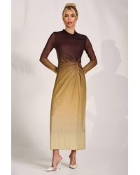 Jolie Moi - Petite Long Sleeve Mesh Maxi Dress - Lyst